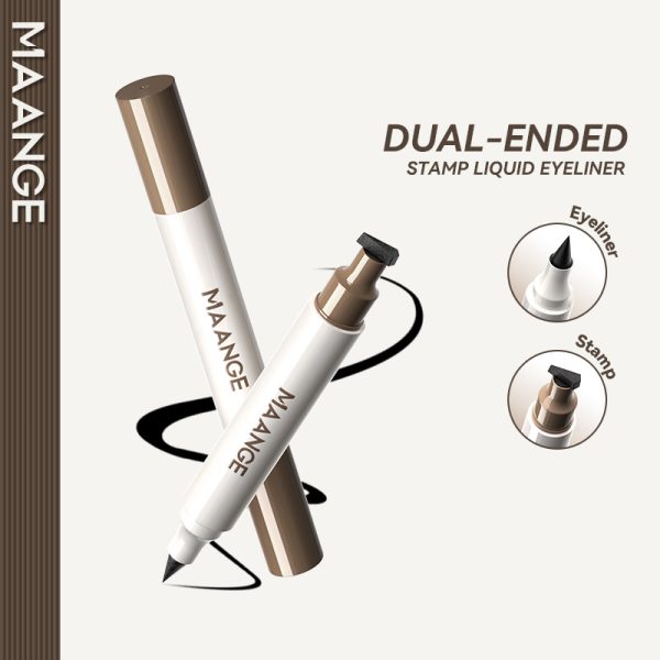 MAANGE 2-in-1 Stamp & Liquid Eyeliner Pen Dual-ended with Winged Stamp Highly Pigmented Waterproof Smudge-proof & Quick-Drying