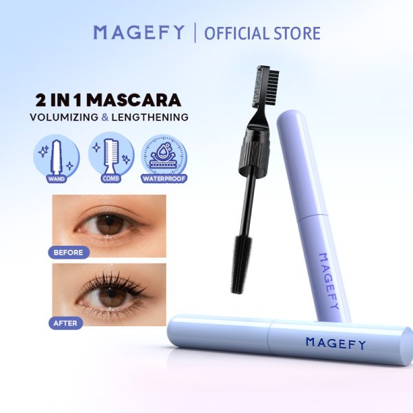 MAGEFY Waterproof 2-in-1 Mascara & Lash Comb Volumizing & Lengthening Quick-Dry Smudge-Proof & Lightweight