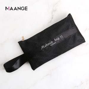 MAANGE Wholesale Custom Portable Makeup Organizer Bags Travel Black Nylon Mesh Zipper Cosmetic Bag - 图片 4