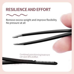 MAANGE Makeup Tools Double Ended Slant Tweezers Professional Stainless Steel Eyebrow Tweezer Black Eyelash Tweezers with Comb - 图片 4