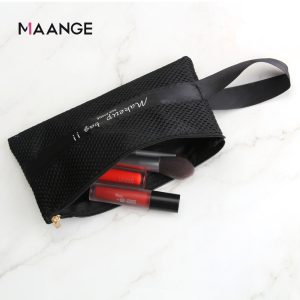 MAANGE Wholesale Custom Portable Makeup Organizer Bags Travel Black Nylon Mesh Zipper Cosmetic Bag - 图片 3