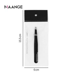 MAANGE Makeup Tools Double Ended Slant Tweezers Professional Stainless Steel Eyebrow Tweezer Black Eyelash Tweezers with Comb - 图片 5