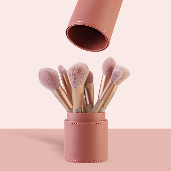 MAANGE Waterproof Cylindrical Makeup Organizer Storage Box Red Grey PU Leather Cosmetic Bag Zipper Closure Stylish Fashion Style
