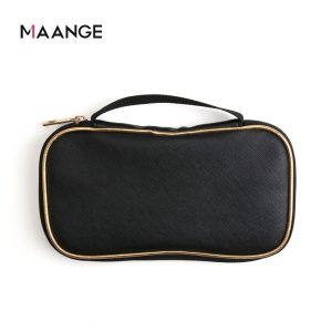 MAANGE Stand up Makeup Brush Travel Organizer Storage Holder Handbag Bags Zipper Waterproof Black Nylon Makeup Cosmetic Bag