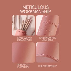 MAANGE Waterproof Cylindrical Makeup Organizer Storage Box Red Grey PU Leather Cosmetic Bag Zipper Closure Stylish Fashion Style - 图片 6