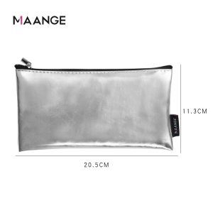 MAANGE Black Silver Pink Wholesale Custom Logo Cosmetic Makeup Organizer Bags Waterproof PU Leather Zipper Small Cosmetic Bag - 图片 3