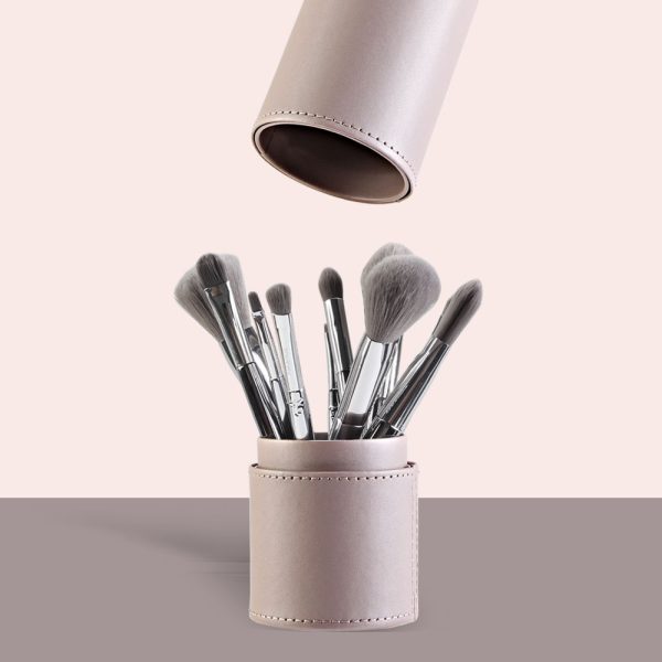 MAANGE Waterproof Cylindrical Makeup Organizer Storage Box Red Grey PU Leather Cosmetic Bag Zipper Closure Stylish Fashion Style