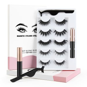 3D Faux Mink Magnetic Eyelashes 5 Magnets Magnetic False Eyelashes with Eyelashes Eyeliner Glue