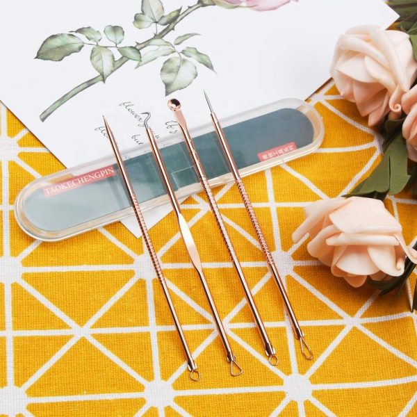 Acne Needle 4pcs/set Gold Stainless Steel Blackhead Remover Tool Comedone Pimple Acne Needle