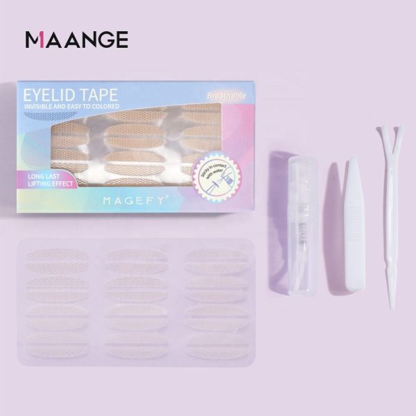 MAANGE Eyes Makeup Tools 15 Pieces Breathable Lace Waterproof Invisible Double Eyelid Sticker With Small Spray Tweezers and Y-f