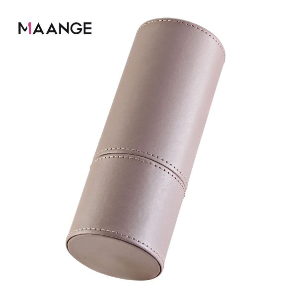 MAANGE Waterproof Cylindrical Makeup Organizer Storage Box Red Grey PU Leather Cosmetic Bag Zipper Closure Stylish Fashion Style