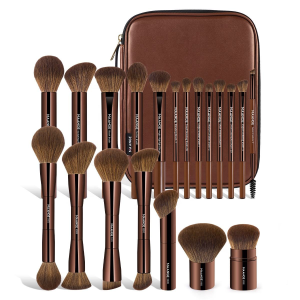 Double Ended Makeup Brush Set Custom Logo Make up Brushes 20pcs Vegan Foundation Makeup Brush Set  Bag  Makeup Brush Set
