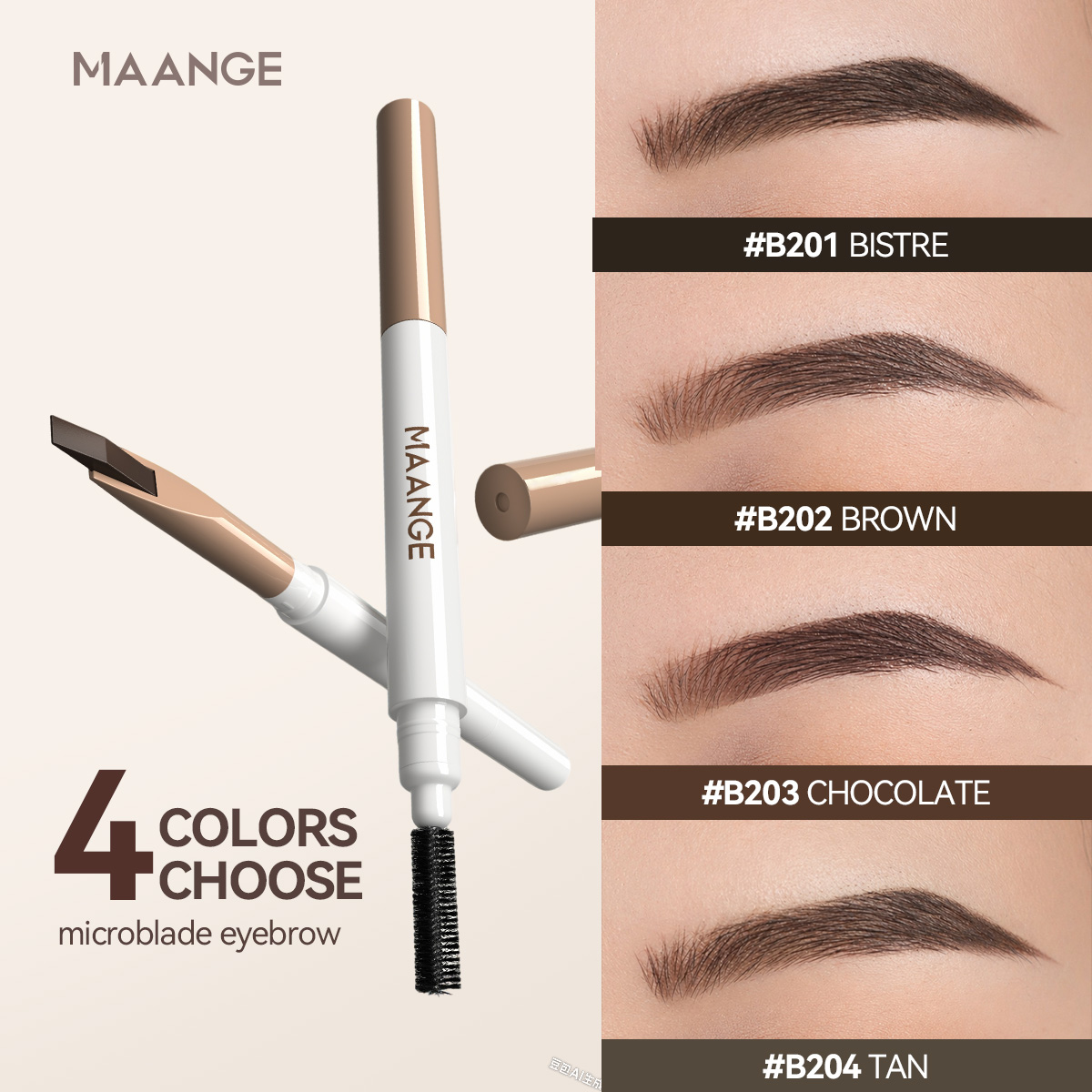 MAANGE Ultra-Slim Duo-Tip Liquid Brow Pen Long-Lasting Pigment Waterproof & Smudge-Resistant - 图片 1