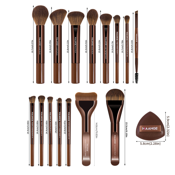 MAANGE 15PCS Cosmetics Brushes Cosmetic Bag Powder Puff Private Label & Customizable Makeup Tools Makeup Brush