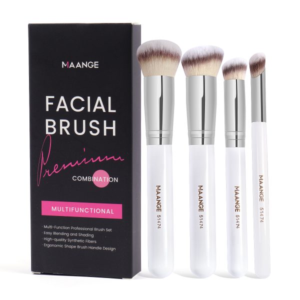 MAANGE 4pcs White Wooden Brush Hand Foundation blush contouring eyeshadow brush Premium Makeup Brushes Makeup Brushes