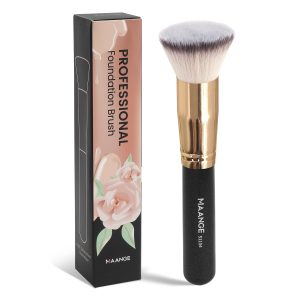 MAANGE High Quality Private Label Black and Gold Long Wood Handle Kabuki Makeup Single Liquid Flat Foundation Brush With Package Makeup Brush