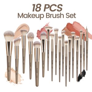 For AMAZON MAANGE Professional Makeup Set 18pcs Luxury Champagne  Eyeliner Eyebrow Foundation Concealer Brushes for Face - 图片 2