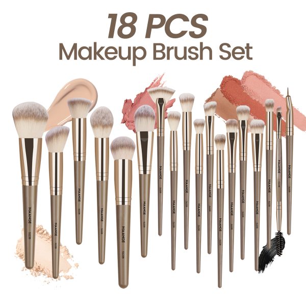 For AMAZON MAANGE Professional Makeup Set 18pcs Luxury Champagne  Eyeliner Eyebrow Foundation Concealer Brushes for Face