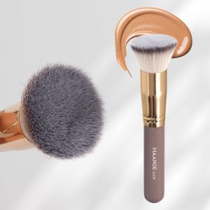 MAANGE High Quality Private Label Black and Gold Long Wood Handle Kabuki Makeup Single Liquid Flat Foundation Brush With Package Makeup Brush - 图片 2