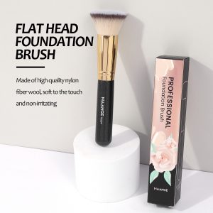 MAANGE High Quality Private Label Black and Gold Long Wood Handle Kabuki Makeup Single Liquid Flat Foundation Brush With Package Makeup Brush - 图片 6