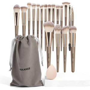For AMAZON MAANGE Professional Makeup Set 18pcs Luxury Champagne  Eyeliner Eyebrow Foundation Concealer Brushes for Face