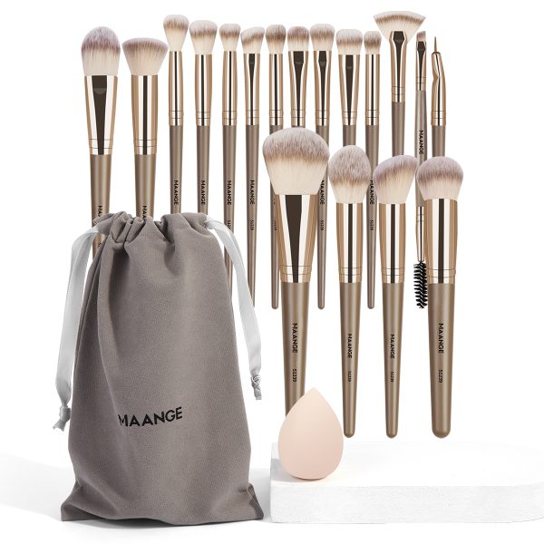 For AMAZON MAANGE Professional Makeup Set 18pcs Luxury Champagne  Eyeliner Eyebrow Foundation Concealer Brushes for Face