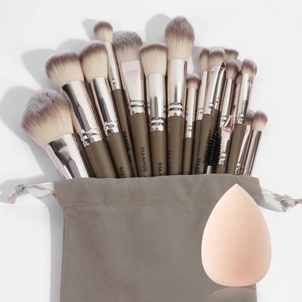 For AMAZON MAANGE Professional Makeup Set 18pcs Luxury Champagne  Eyeliner Eyebrow Foundation Concealer Brushes for Face