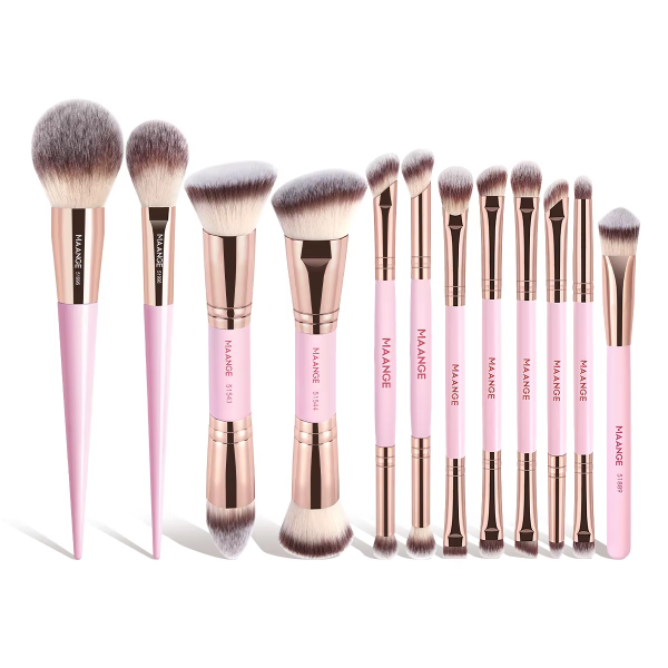 MAANGE 12pcs Double-Ended Makeup Brush Loose Powder Concealer Foundation  Eyeshadow Brush Custom Logo Makeup Brush Set