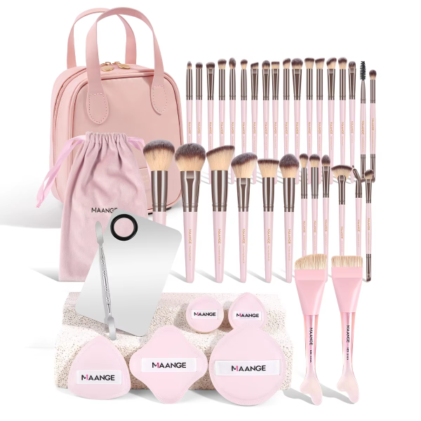 MAANGE Custom 32pcs Professional Makeup Brush Set 5 Powder Puff Palette Makeup Handbag Facial Makeup Brushes