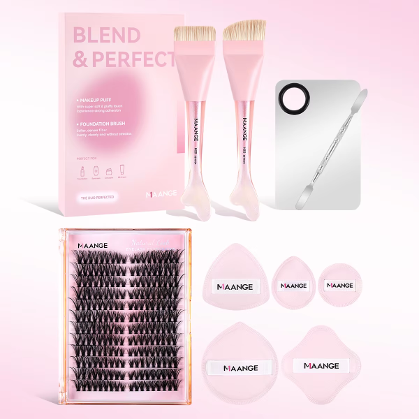 MAANGE Custom OEM&ODM Facial Makeup Tools 2PCS Makeup Brush 5PC Powder Puff Foundation Palette False Eyelashes Makeup Brushes
