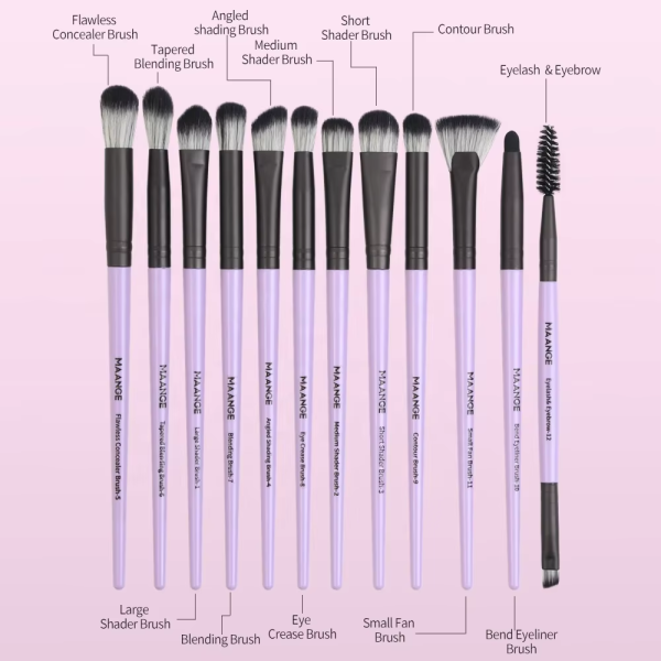 Maange Wholesale Eye Makeup Brush 12 Pcs Yellow Orange Purple Best Quality Professional Makeup Brush Set Kids