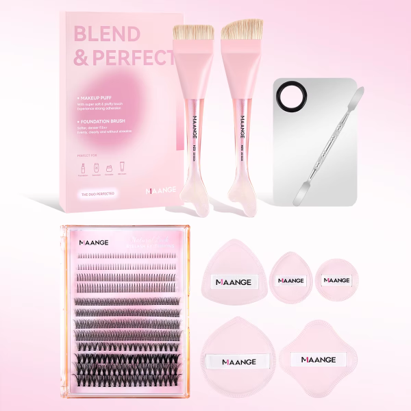 MAANGE Wholesale Facial Makeup Tools 2PCS Makeup Brush 5PC Powder Puff Foundation Palette False Eyelashes Makeup Brush Set