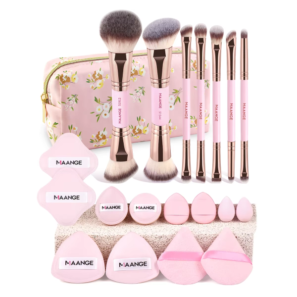 Professional 7pcs Double-headed Makeup Brush Set 12 Powder Puff Makeup Bag Facial Makeup Brush Set