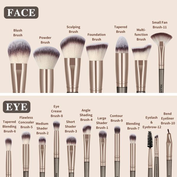 MAANGE New Design 20pcs Makeup Brushes Kits  15PCS Powder Puff Eyes Facial  Professional Makeup Brush Set