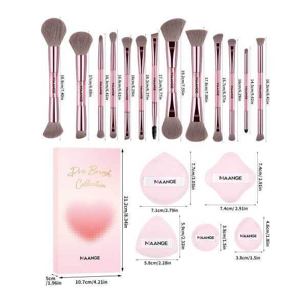 MAANGE Wholesale New Arrival Professional 13Pcs  Makeup Brushes 5 Powder Puff Customized OEM&ODM Facial Makeup Brush Set