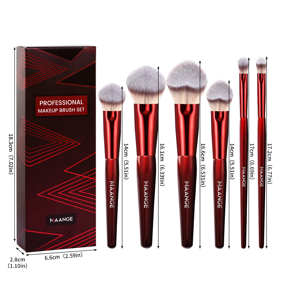 MAANGE 6-Piece Custom Logo Private Label Makeup Brush Set Bright Red Cosmetic Brushes Luxury Appeal Facial Brush Set - 图片 6