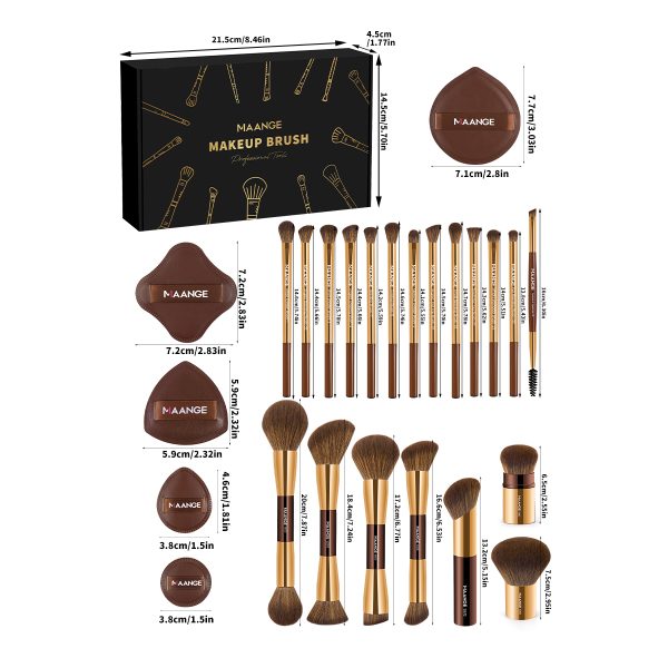 MAANGE Custom Logo Wholesale 20pcs Make up Brush 5pcs Powder Puff  Private Label Professional Facial Makeup Brush Set