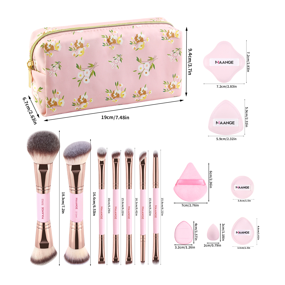 Professional 7pcs Double-headed Makeup Brush Set 12 Powder Puff Makeup Bag Facial Makeup Brush Set - 图片 9