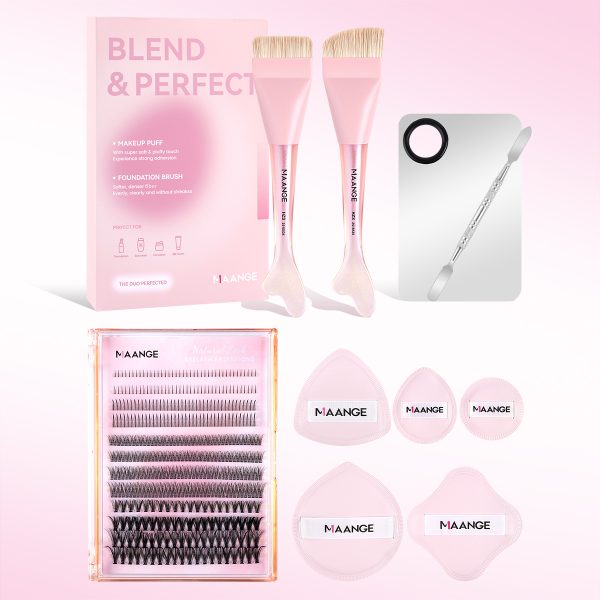 MAANGE Wholesale Facial Makeup Tools 2PCS Makeup Brush 5PC Powder Puff Foundation Palette False Eyelashes Makeup Brush Set