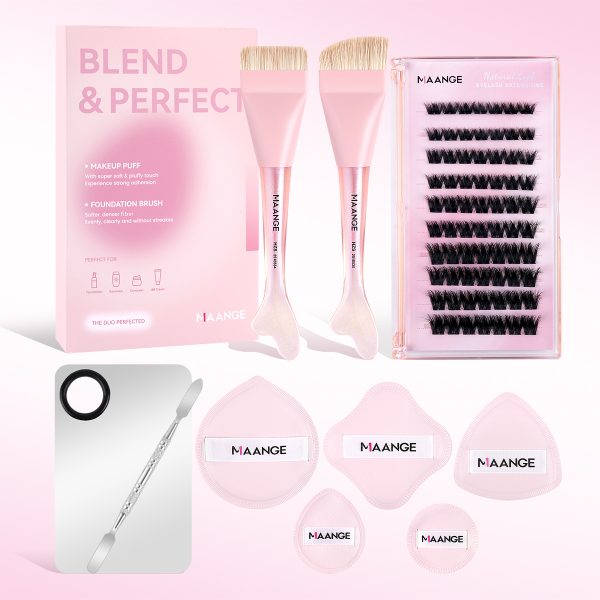 MAANGE Private Label OEM&ODM Facial Makeup Tools 2PCS Massage Makeup Brush 5PCS Powder Puff False Eyelashes Makeup Brushes