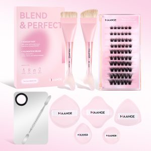 MAANGE Wholesale Private Label Luxury Facial Makeup Tools 2PCS  Makeup Brush 5PCS Powder Puff  False Eyelashes Makeup Brush Set