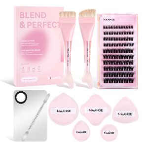 MAANGE Private Label OEM Luxury Facial Makeup Tools 2PCS Massage Makeup Brush 5PCS Powder Puff  False Eyelashes Makeup Brushes - 图片 2