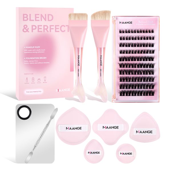 MAANGE Private Label OEM Luxury Facial Makeup Tools 2PCS Massage Makeup Brush 5PCS Powder Puff False Eyelashes Makeup Brushes