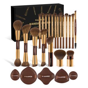 MAANGE Custom Logo Wholesale 20pcs Make up Brush 5pcs Powder Puff  Private Label Professional Facial Makeup Brush Set