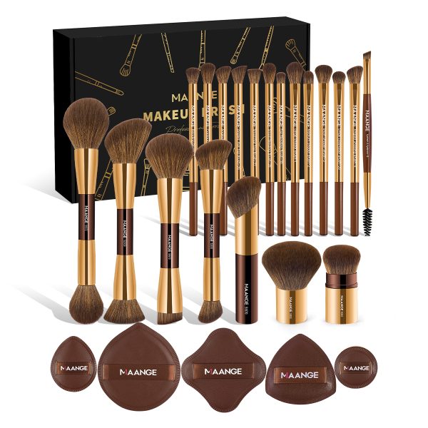 MAANGE Custom Logo Wholesale 20pcs Make up Brush 5pcs Powder Puff  Private Label Professional Facial Makeup Brush Set