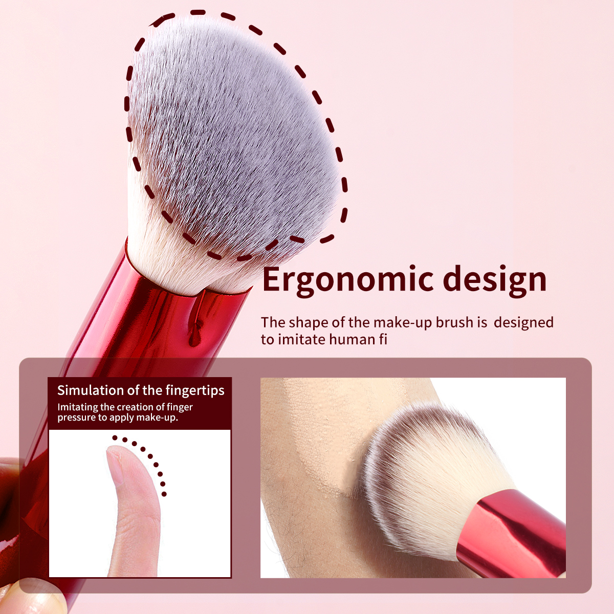 MAANGE 6-Piece Custom Logo Private Label Makeup Brush Set Bright Red Cosmetic Brushes Luxury Appeal Facial Brush Set - 图片 3