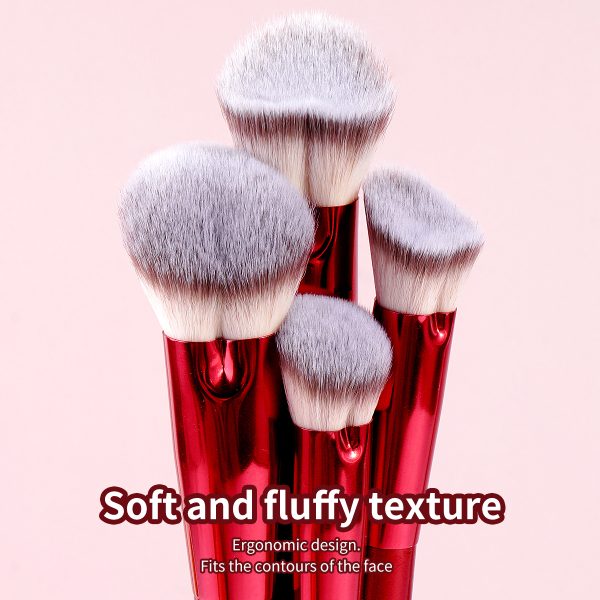 MAANGE 6-Piece Custom Logo Private Label Makeup Brush Set Bright Red Cosmetic Brushes Luxury Appeal Facial Brush Set