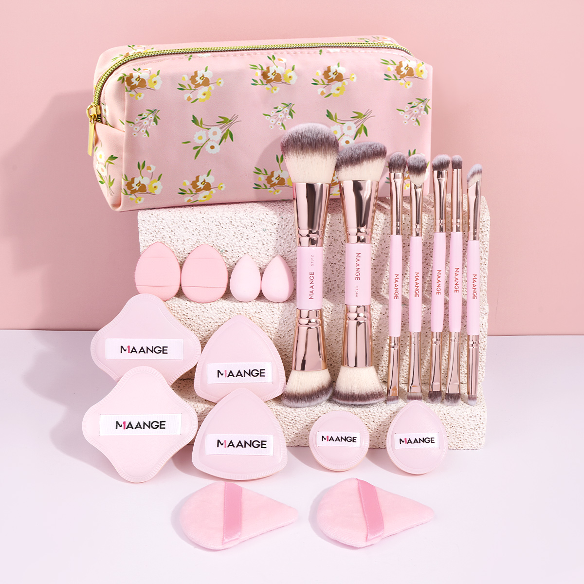 Professional 7pcs Double-headed Makeup Brush Set 12 Powder Puff Makeup Bag Facial Makeup Brush Set - 图片 2