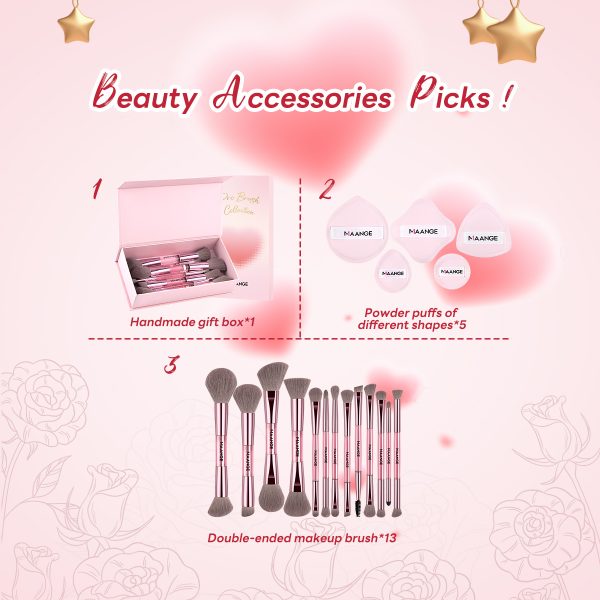 MAANGE Wholesale New Arrival Professional 13Pcs  Makeup Brushes 5 Powder Puff Customized OEM&ODM Facial Makeup Brush Set