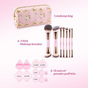 Professional 7pcs Double-headed Makeup Brush Set 12 Powder Puff Makeup Bag Facial Makeup Brush Set - 图片 8
